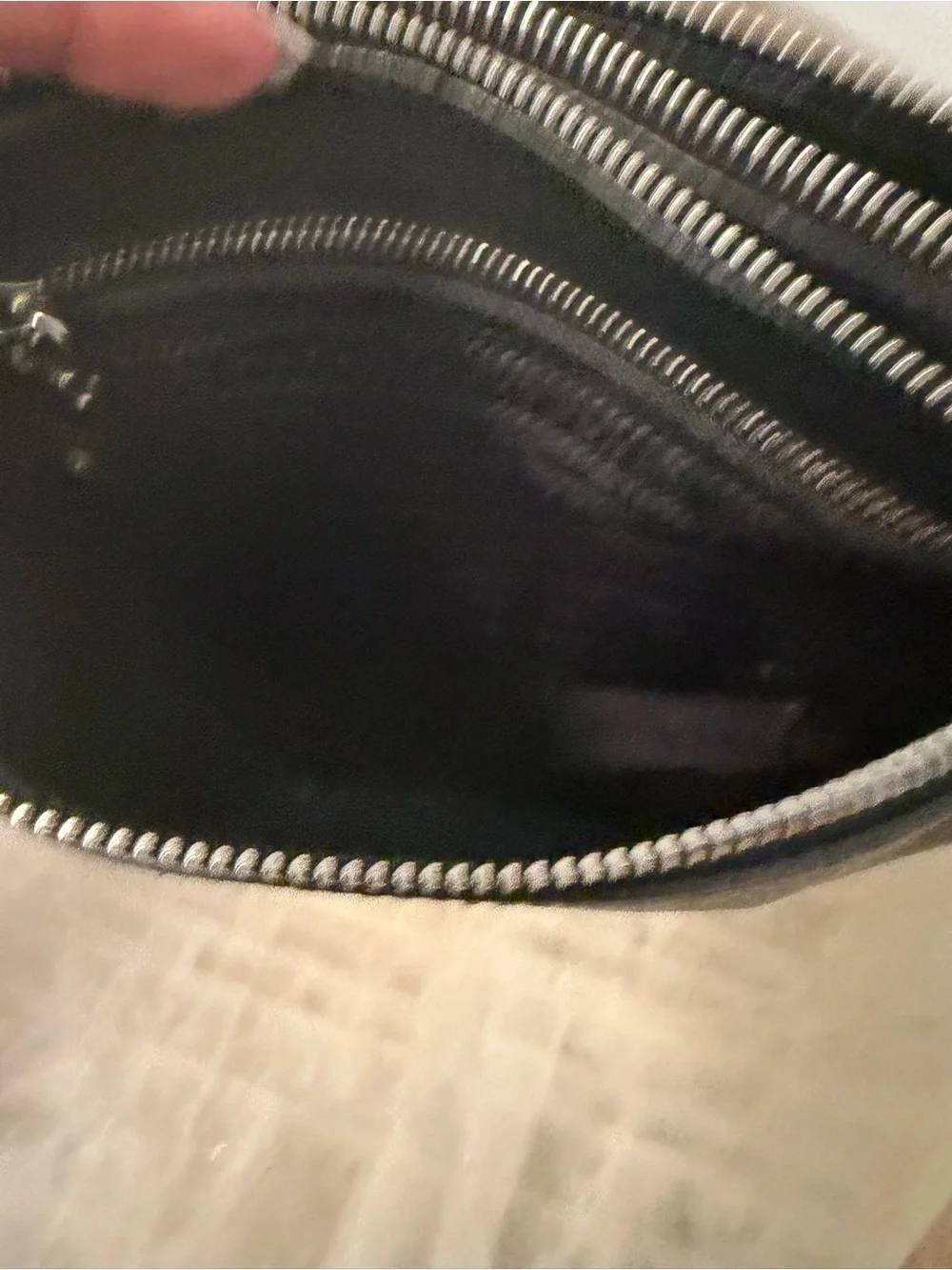 Prada Black Pebbled Leather DOUBLE ZIP GUSSET CROSSBODY BAG with Silver Logo